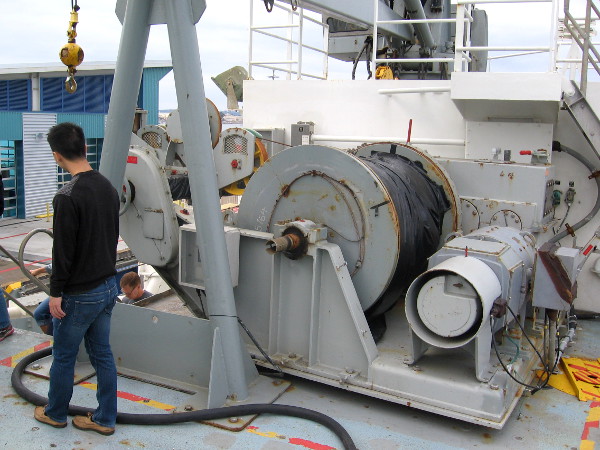 One of many powerful winches on the research vessel Melville.