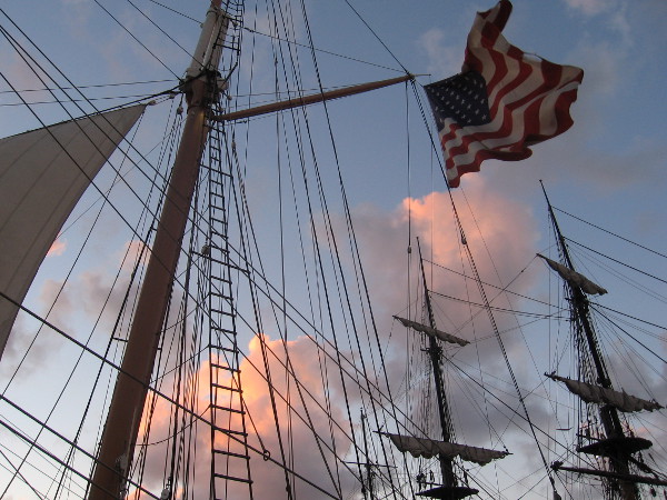 Puffy clouds emblazoned by setting sun, and the rigging of glorious tall ships.