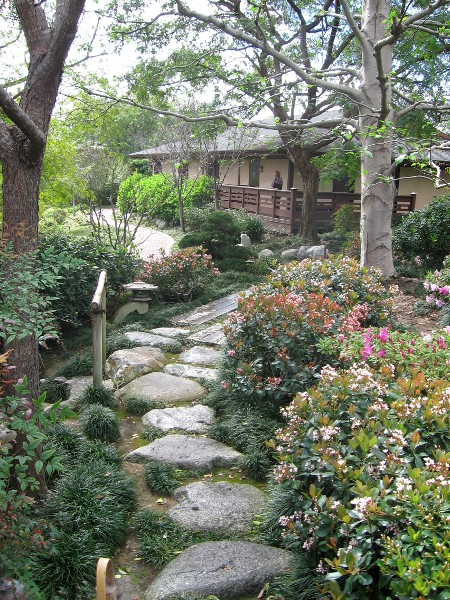 Stepping stones lead toward the Activity Room, where various Japan-related clubs meet.