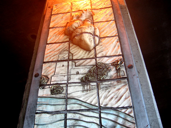 A human heart is juxtaposed with San Diego's old Presidio in some very unique ceramic artwork.