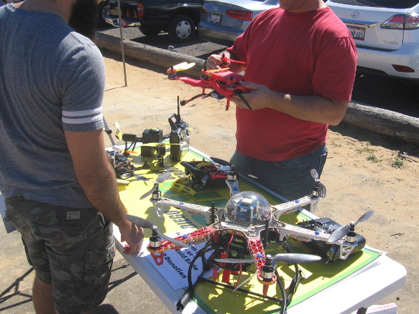 People checked out drones of every size and description.