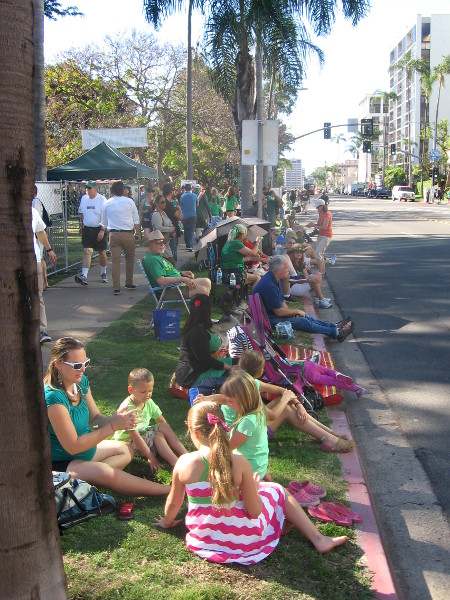 Crowd gathers early before the big St. Patrick's Day parade kicks off.