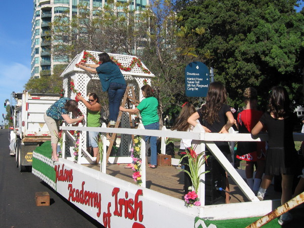 The Academy of Irish Dance gets their festive float ready.