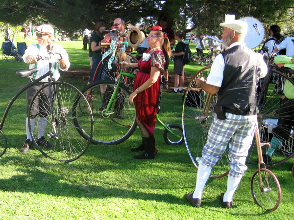 These cool old-fashioned penny-farthing bicycles will take part in the parade.