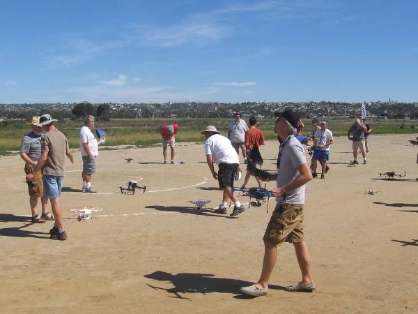 Club members prepare their drones for the High Noon All Up!