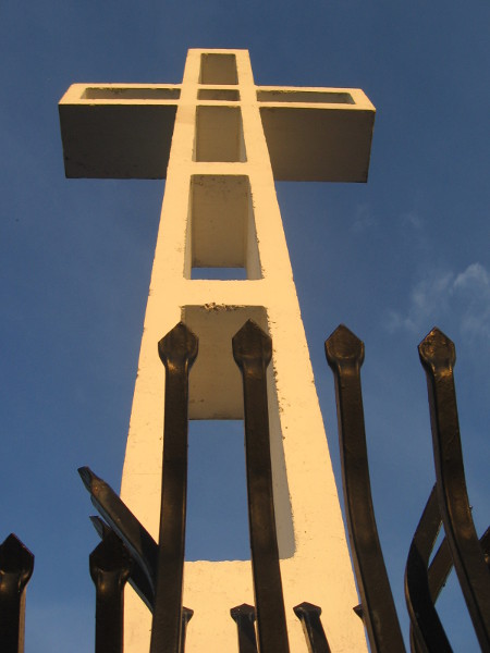 Photograph of the historic, controversial cross taken from its base.