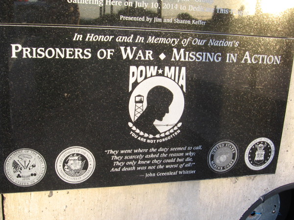 Plaque on Mt. Soledad honors and remembers prisoners of war, and those missing in action.