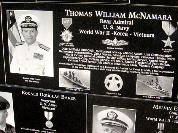 Rear Admiral Thomas William McNamara has a plaque on Mount Soledad.