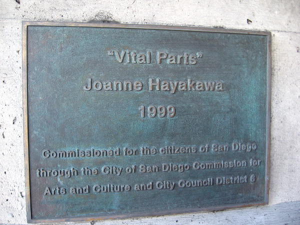 Vital Parts, by artist Joanne Hayakawa, was installed on five pillars of a Mission Valley freeway bridge in 1999.