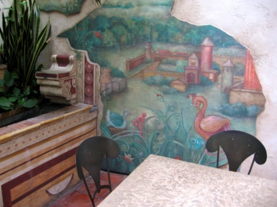 La Pensione Hotel in Little Italy has an interesting semi-outdoor area with lots of murals.