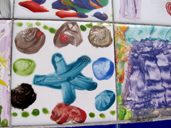 Creativity is splashed all over these tile benches.