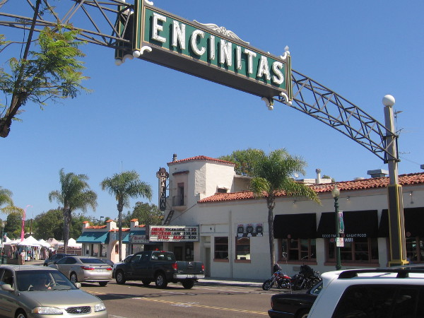 The big Encinitas landmark sign over South Coast Highway 101.