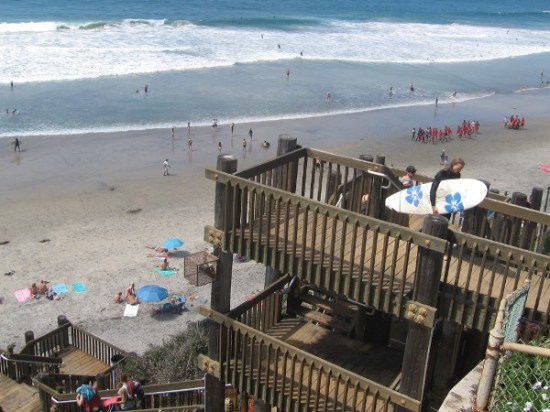 Wooden stairs down to beach from D Street Viewpoint. Don't you wish you were here.