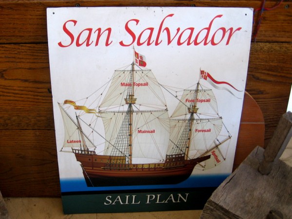 Diagram shows the sail plan for historic galleon San Salvador.