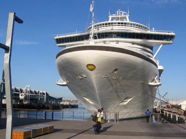 The huge Crown Princess cruise ship docked on San Diego's Embarcadero.