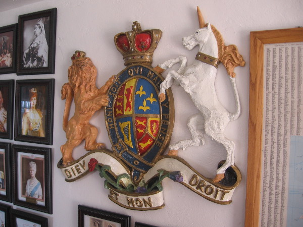 Royal coat of arms of the United Kingdom inside the House of England cottage.