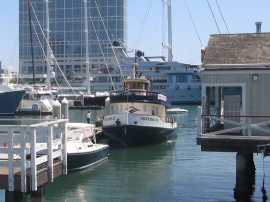 The Silvergate ferry has discharged passengers behind the San Diego Convention Center.