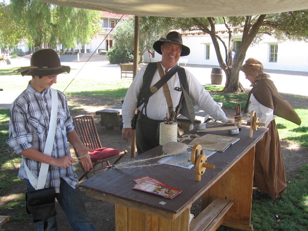 Mormon guy smiles as he exhibits rope-making in Old Town. The Mormon Battalion was one of many diverse participants in San Diego's early history.
