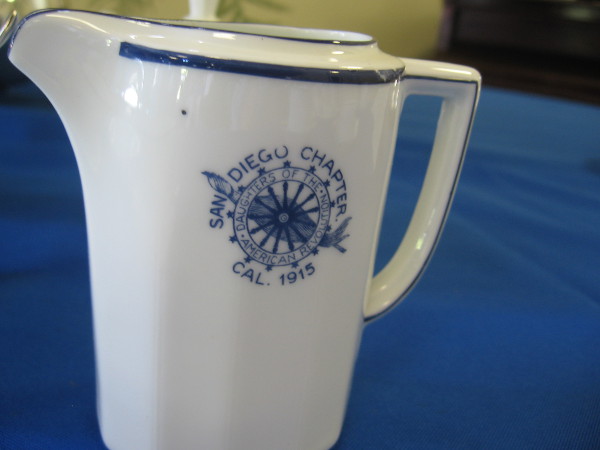 One example of china with a 1915 San Diego Chapter emblem were on display.