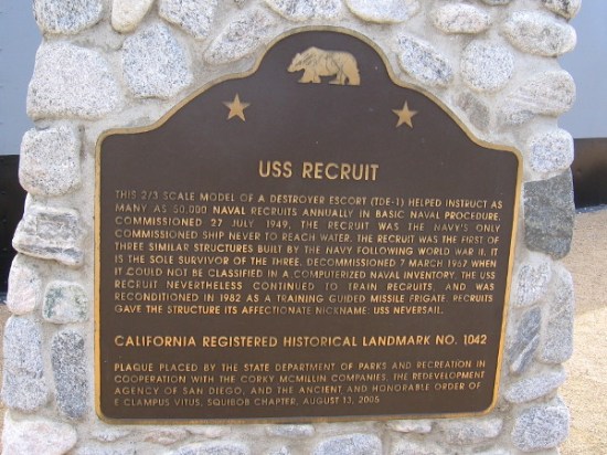 This model of a destroyer escort helped instruct as many as 50,000 naval recruits annually in basic naval procedure. The Recruit was the Navy's only commissioned ship never to reach water.