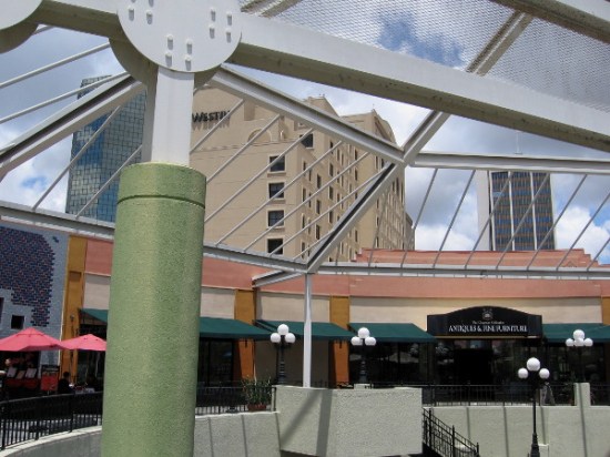 Downtown buildings can be seen projecting into the sky.