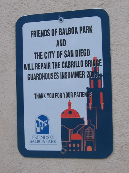 The stately guardhouses are being repaired this summer. The plaster ornamentation on top is in bad shape.