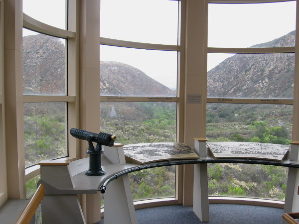 Very cool observation window allows visitors to look out upon South Fortuna and Kwaay Paay Peak.