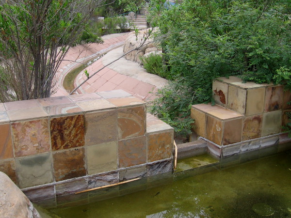 Replicated flume near Visitor Center is a modern interpretation of the man-made channel that carried water from the old Mission Dam (a couple miles upriver) to Mission San Diego de Alcala.