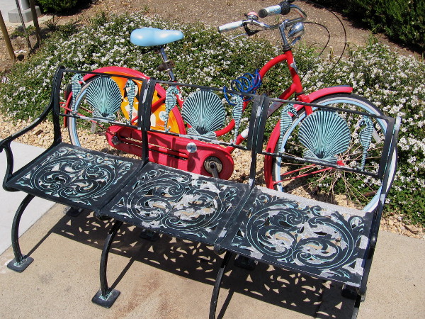 This bench features sea shells. Let's head down Bird Rock Avenue, a few steps away.