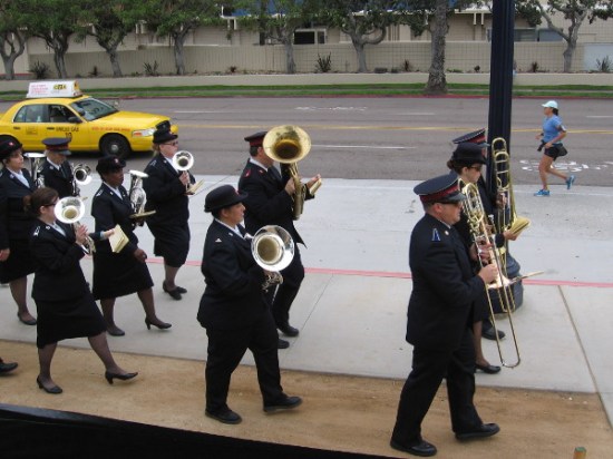 The Salvation Army marching band parades around County of San Diego Waterfront Park.