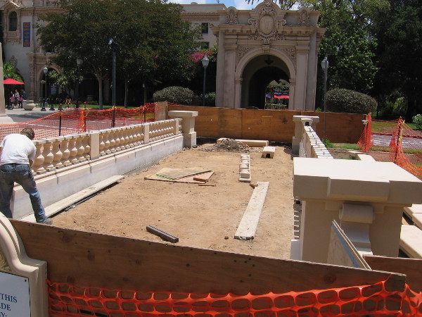 The old wooden balustrade is being replaced with modern material that should last much longer. Hopefully another hundred years!