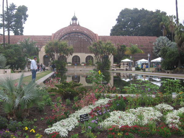 Many tents with horticulture exhibits were around Balboa Park for the Garden Party of the Century. Some can be seen next to the Botanical Building.