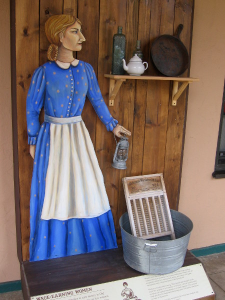The few women in Old Town had more opportunities to earn money than in the Eastern U.S. They did traditional work--laundry, baking, cooking, sewing, tending to children and livestock.