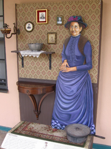 Settlers contributed to San Diego's complex society after 1830. Women arrived alone and with family after a difficult trip by stagecoach and ship.