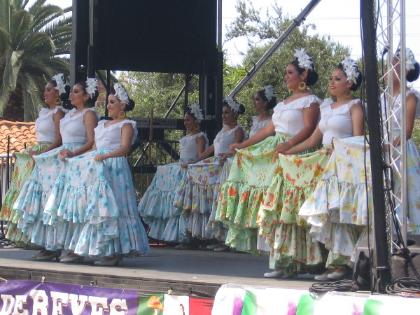 With flowers in their hair, bright dresses and broad smiles, these dancers bring cheers and whoops from the crowd.