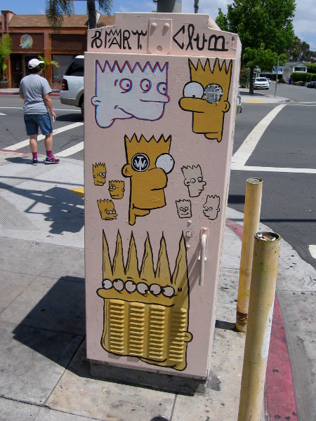 Bart Simpson takes many strange forms on one sidewalk in North Park. He's elongated at times, or has multiple eyes.