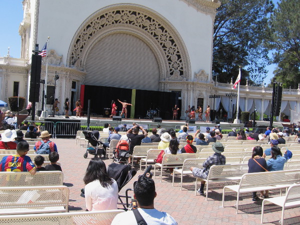 A crowd is gathering on Saturday morning to watch Filipino entertainment at the Spreckels Organ Pavilion.