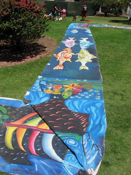 The long strip of fun art zigzagged across the grass near the International Cottages.