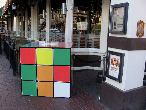 A bar called Analog in the Gaslamp had a huge (non-digital) Rubik's Cube out on the sidewalk! The security guard said it's there just for fun!