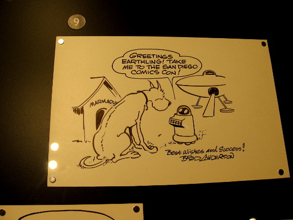 Space alien asks Marmaduke for directions to Comics Con. It will be mere blocks from the Central Library! In a few weeks, I expect to see a few aliens walking around San Diego, too!