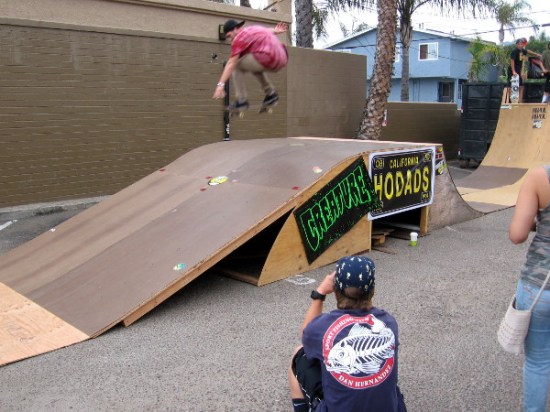 Burgers are famous at Hodad's, and so is the skateboarding demonstration beside their restaurant.
