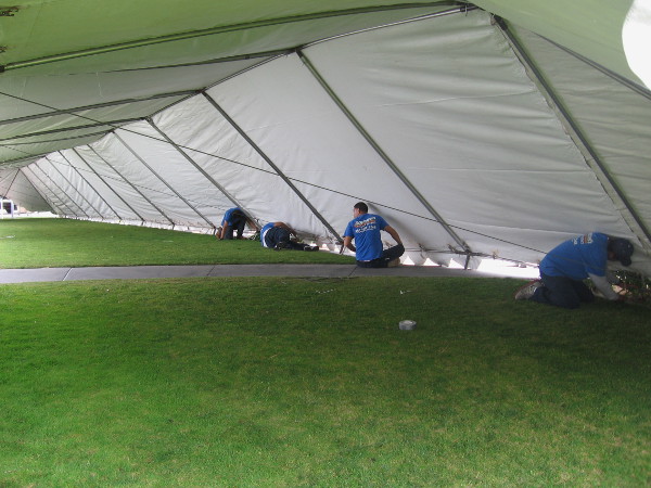 Party rental workers hustle to get everything ready for 2015 San Diego Comic-Con, shortly after the Fourth of July.
