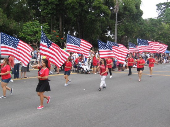 An avenue of proud, billowing flags.
