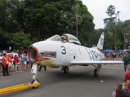 An unrestored FJ-3 Fury from the Flying Leatherneck Aviation Museum at MCAS Miramar was towed to Coronado for the parade!
