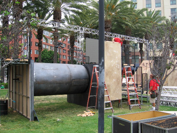 The Ubisoft Assassin's Creed obstacle course is half-completed. It appears slightly different from last year.