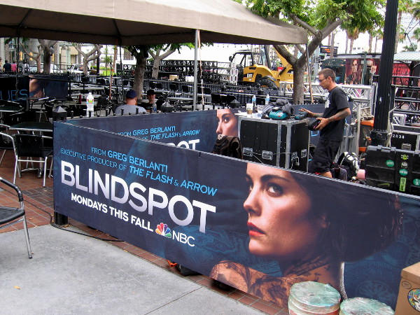 The Tin Fish restaurant is decked out with NBC Blindspot graphics.