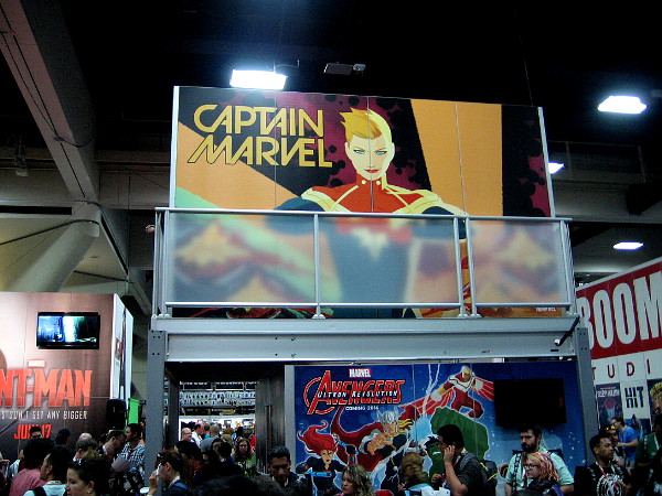 A big Captain Marvel graphic next to an exhibit that promotes Ant-Man, which comes out in a couple weeks. I'm stoked!