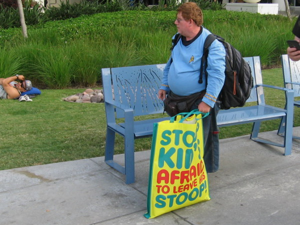 Stoop Kid's afraid to leave his stoop. Or remove his Star Trek uniform.