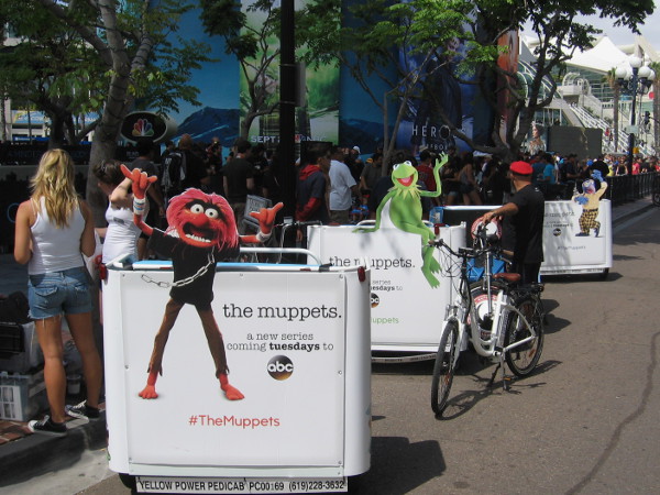 One can ride pedicabs with various Muppet characters!