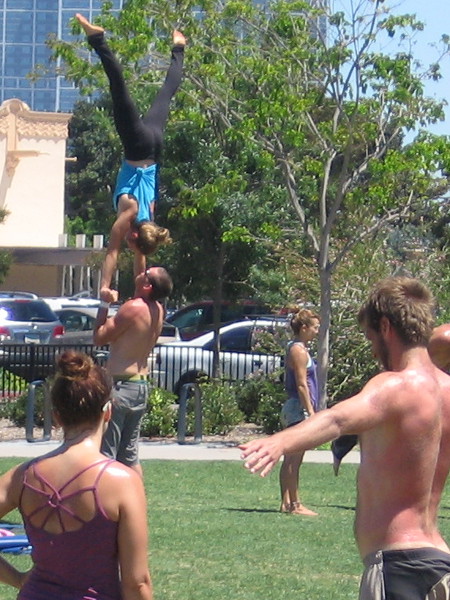 I don't know the names of these many poses, but I saw people flying through the air and upside down all over the place.